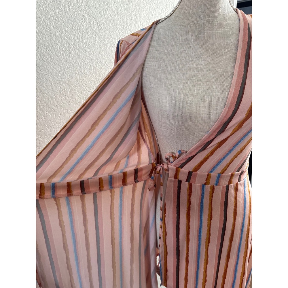 BCBGeneration Wrap Dress Size S Pink Striped Short Sleeve V-Neck Mini - Picture 6 of 7